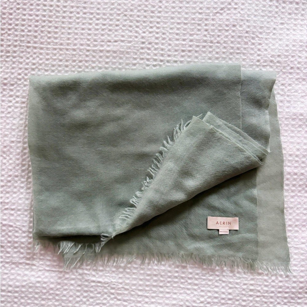 AERIN Sage Green Cashmere Noe Scarf
